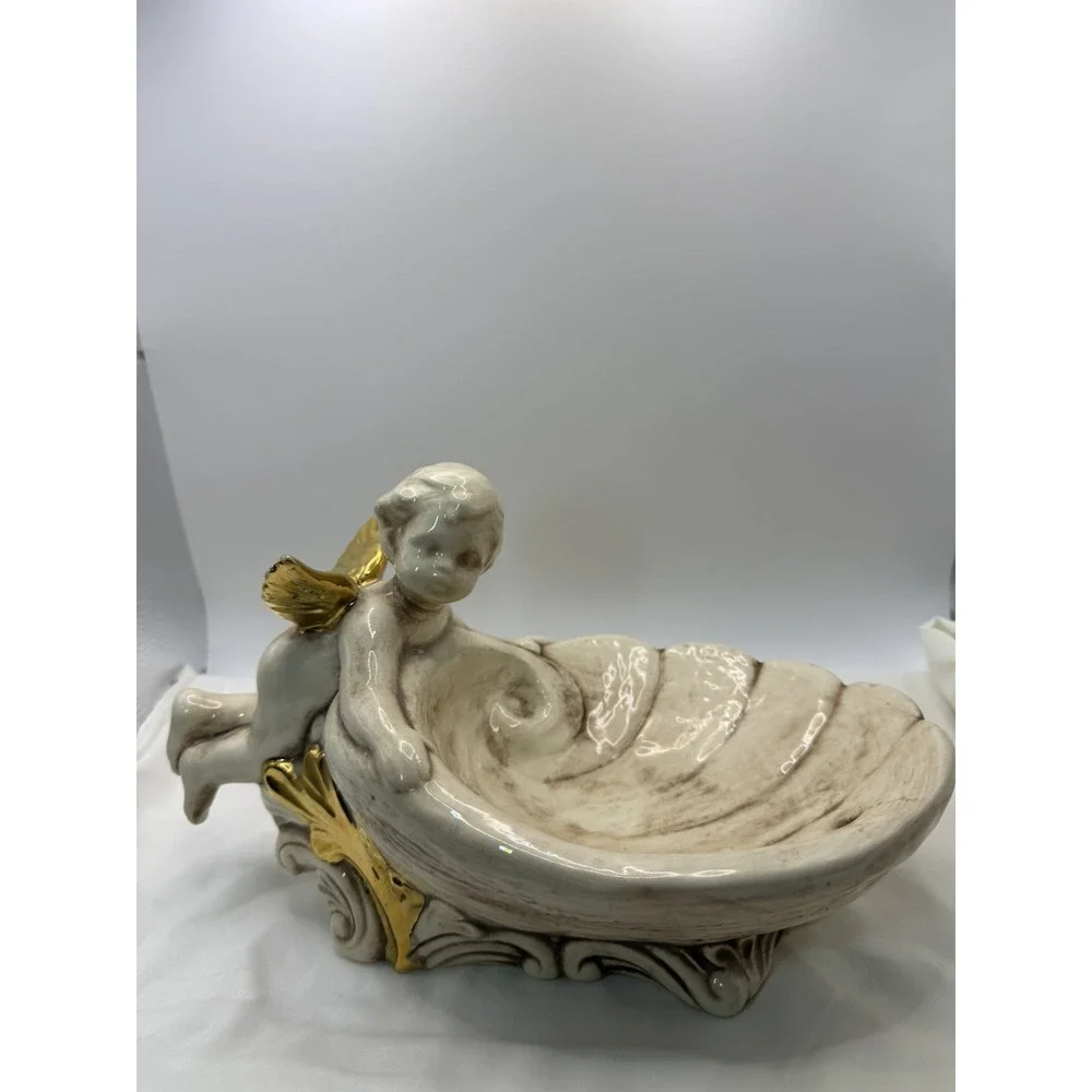 Cherub Angel Floral Ceramic Decorative Dish Tray 11